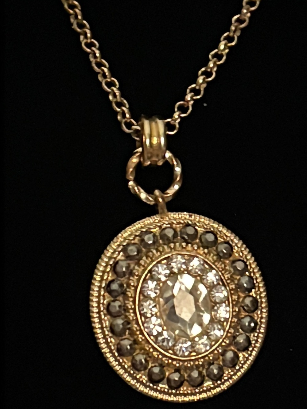 Monet Gold-Tone Crystal Medallion Necklace Like new.